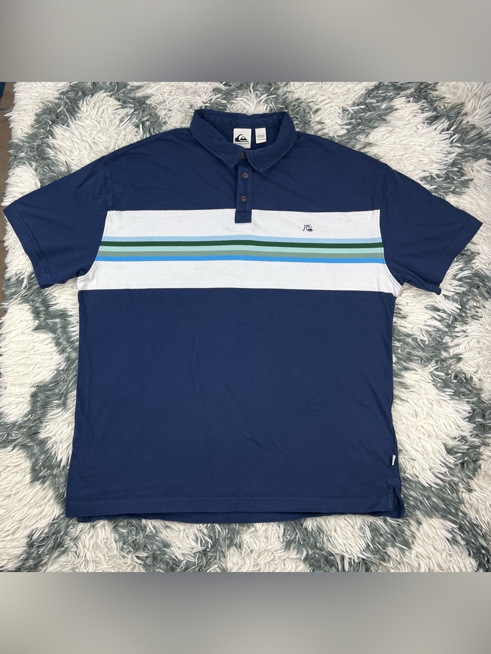 Quicksilver Men’s Striped Blue Polo Shirt Size XL